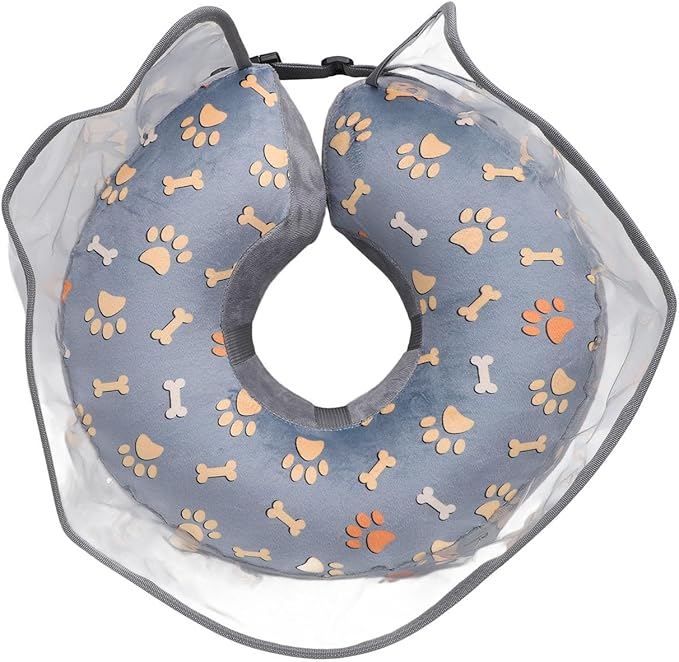Inflatable Dog Cone Collar After Surgery, Large Dog Neck Donut Collar with Preventive Adjustable Anti-Licking Washable Pet Puppy Cone Collar for Small Medium Large Dogs & Cats (Gray, M)