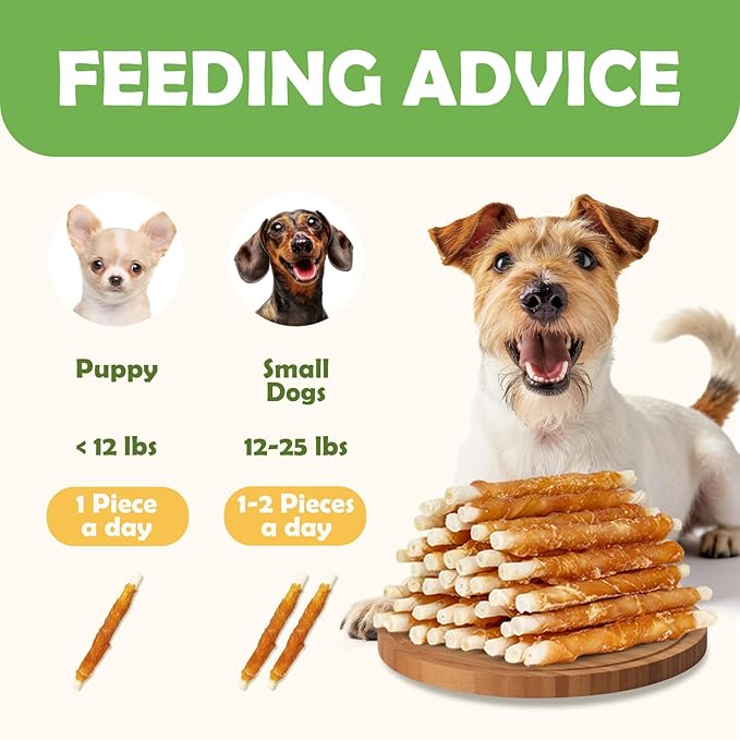 MON2SUN Dog Treats, Rawhide Twist Chicken Hide Sticks, Suitable for Puppy and Small Dogs, 5 Inch (Chicken, 14.11 oz) (Pack of 2)