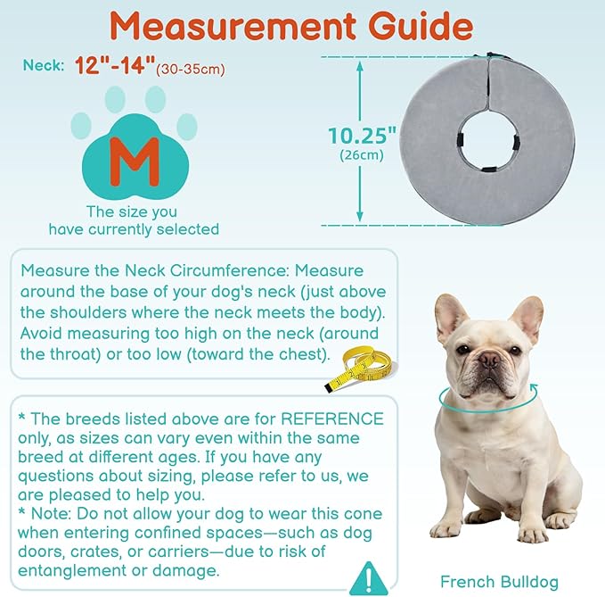 Sponge Dog Cone After Surgery, No Inflation Required Dog Donut Collar to Stop Licking, Inflatable Cone Alternatives for Medium Pets, Soft Recovery Collar with Protective Shield (Grey, M)