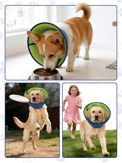 Dog Cone Collar Alternative,Comfortable Cones for Medium Large Dogs to Stop Licking After Surgery,Adjustable Comfy Cones, Comfortable Fabric Elizabethan Collars (Green Blue, M)
