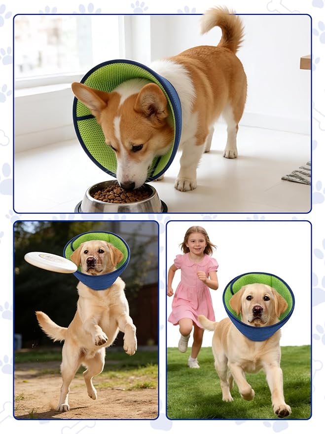 Dog Cone Collar Alternative,Comfortable Cones for Medium Large Dogs to Stop Licking After Surgery,Adjustable Comfy Cones, Comfortable Fabric Elizabethan Collars (Green Blue, L)