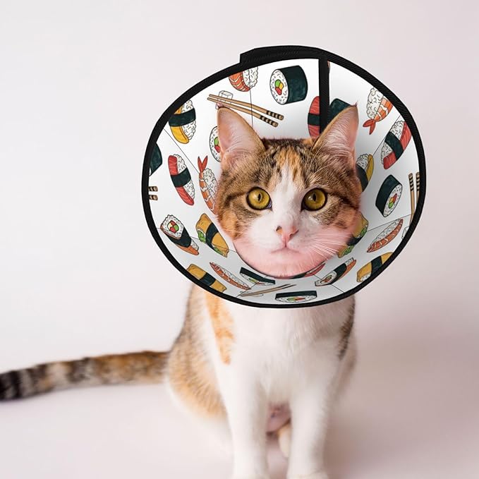Flexible Soft Dog Cone Collar, Adjustable Recovery Cone for Dogs and Cats After Surgery, Comfy Elizabethan Collar, Sushi