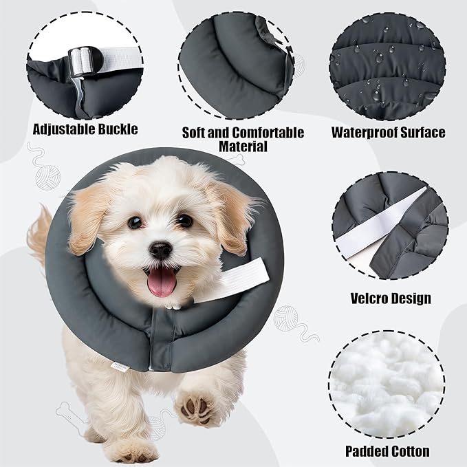 Soft Dog Cone Collar - Adjustable Recovery Cone for Small Dogs After Surgery to Stop Licking, Waterproof Elizabethan Protective Neck Donut Collar Alternative for Pet Cat Puppy (Grey, S)