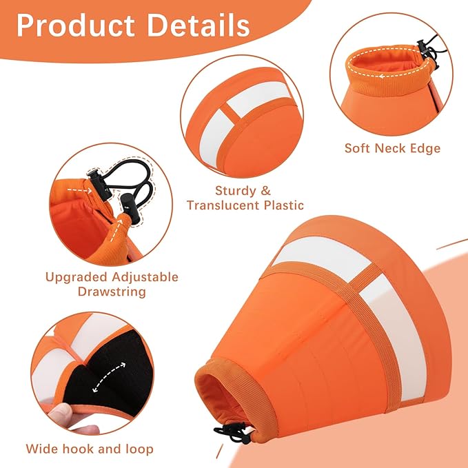 ASENKU Dog Cone Collar, Soft Adjustable Cone for Dogs to Stop Licking, Lightweight Recovery Dog Cone After Surgery, Pet E-Collar for Small, Medium & Large Dogs(Orange, XL)