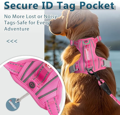 BARKBAY Dog Harness No Pull Oxford with ID Tag Pocket - Heavy Duty, Reflective, Easy Control for Large Dogs(Pink Oxford,L)