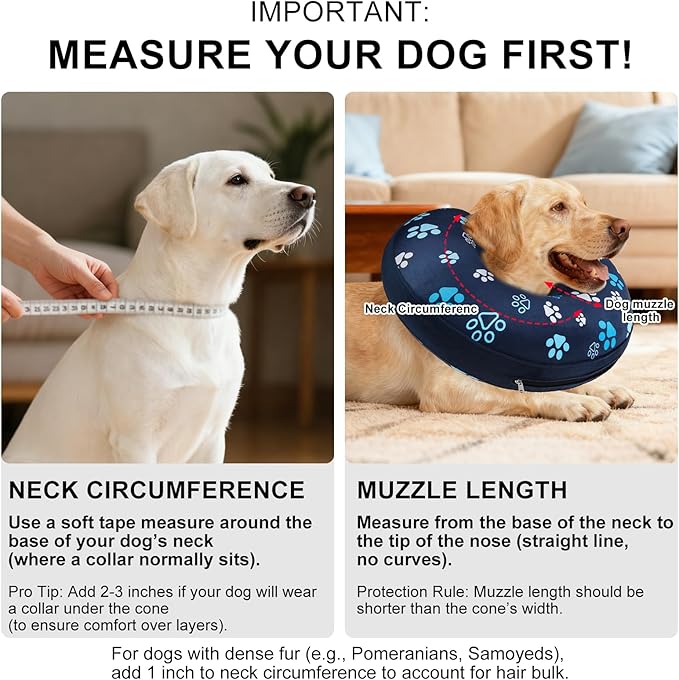 BEAUTYZOO Dog Cone Alternative After Surgery for Large Medium Small Dogs, Soft Inflatable Cone Collar for Dogs Cats, Pet Neck Donut E Collar Dog Recovery Collars to Stop Licking, Navy Blue Paw L