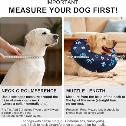 BEAUTYZOO Inflatable Dog Cone Collar, Recovery Dog Cone After Surgery, Adjustable Blow up Dogs Donut Collar, Pet Recovery Collar for Dogs,Navy Blue XL