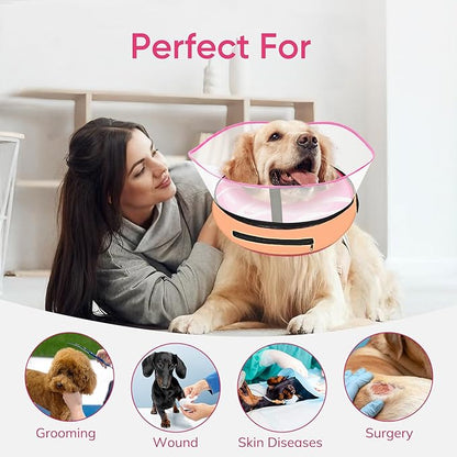Supet Raised Inflatable Dog Cone After Surgery - Adjustable Recovery Donut Collar with Removable Shield to Stop Licking Wounds & Protect Stitches - Soft Dog Cone Alternative for Large Dogs (Pink,L)