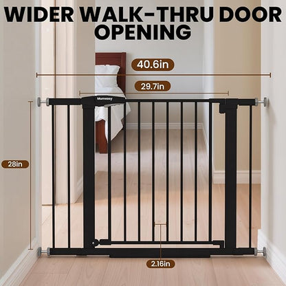 Baby Gate for Stairs, 29.7-40.6" Pressure Mounted Dog Gate, Auto Close Safety Gate for Children & Pets, Easy Install Pet Gate with Walk Thru Door for Doorways & Hallways, No Drilling, Dual-Lock Design