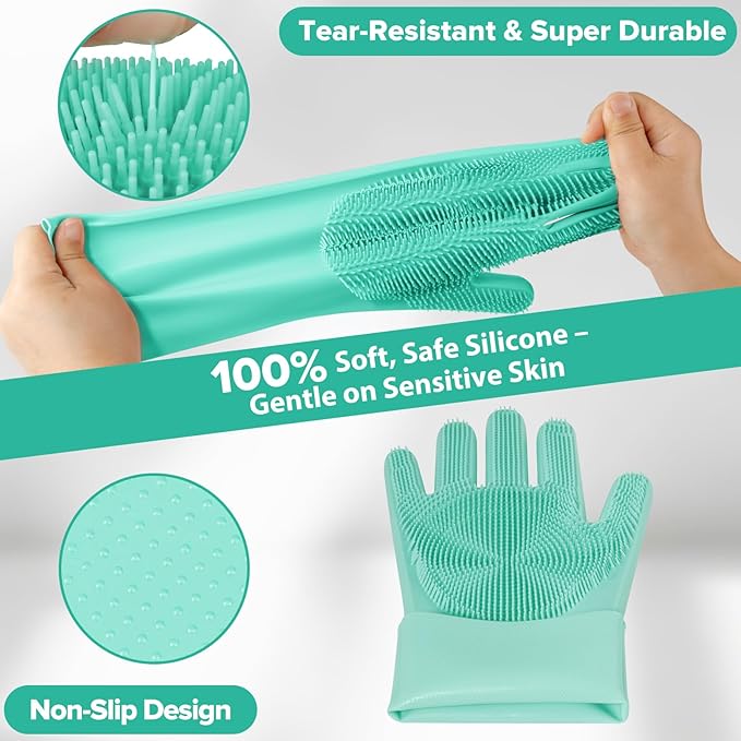 Augwind 6PCS Pet Grooming Kit for Dogs,Cats and Horses | Dog Washing Gloves | Dog Bath Brush | Dog Bath Gloves | Dog Shampoo Brush | Pet Grooming Gloves | Dog Bath Supplies (Green)