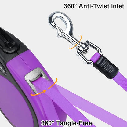Taglory Retractable Dog Leash, 16ft No Tangle Leash Retractable for Medium and Large Dogs Up to 100 lbs, One-Handed Brake, Pause, Lock, Purple