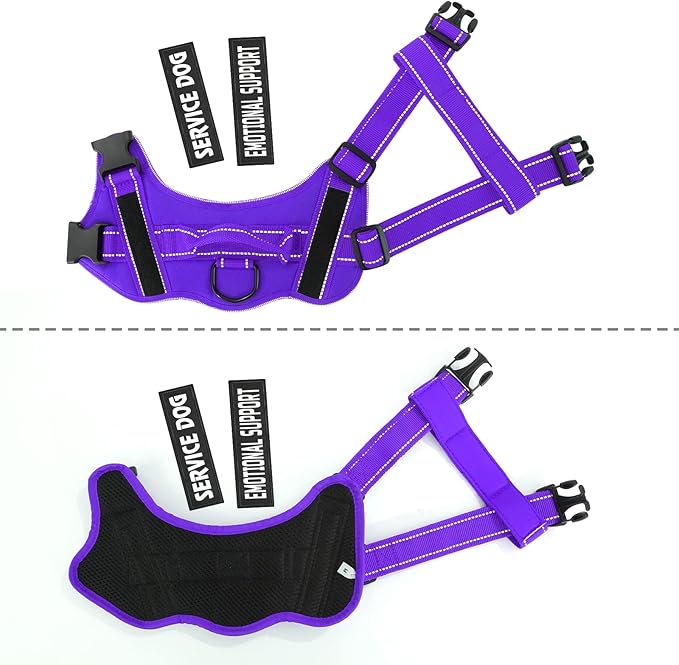 voopet Service Dog Harness, Emotional Support Pet Vest Harness, Reflective Breathable and Adjustable No-Pull ESA Dog Harness for Small Medium Large Dogs (with 4 PCS Removeable Tags)