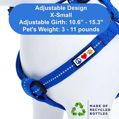 Pawtitas Recycled Reflective Step-in Dog Harness – Adjustable No-Pull Vest for Puppies to Seniors, Safe & Comfortable XS Blue
