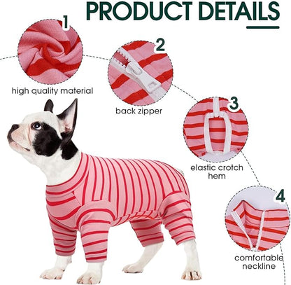 Kuoser Recovery Suit for Small Dogs After Surgery, Long Sleeve Dog Surgery Recovery Suit, Dog Onesie for Abdominal Wounds Skin Disease, Red S
