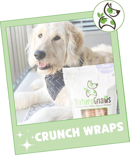 Nature Gnaws Beef Trachea Crunch Wraps for Dogs, 3 Count, Pack of 4 | Long Lasting | Natural Beef Jerky | Rawhide Free | Dog Chew Bones