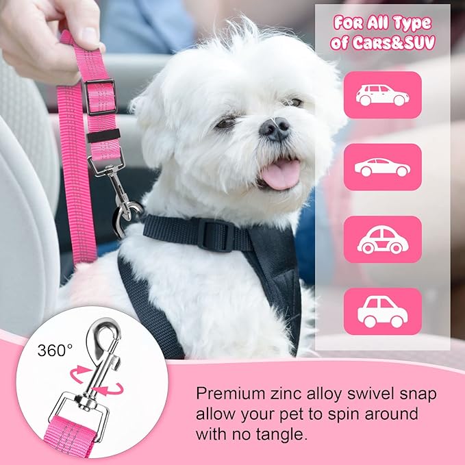 BWOGUE Pet Dog Cat Seat Belts, Car Headrest Restraint Adjustable Safety Leads Vehicle Seatbelt Harness (1 Pack, Pink, Elastic)