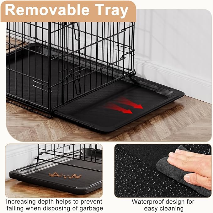 FDW XL Dog Crate 48inch Dog Cage Foldable Metal Kennel with Leakproof Tray Foldable Design Indoor Outdoor Use for Extra Large Dogs,Black