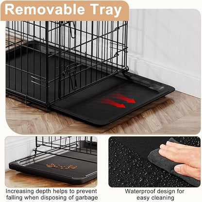 FDW XL Dog Crate 48inch Dog Cage Foldable Metal Kennel with Leakproof Tray Foldable Design Indoor Outdoor Use for Extra Large Dogs,Black