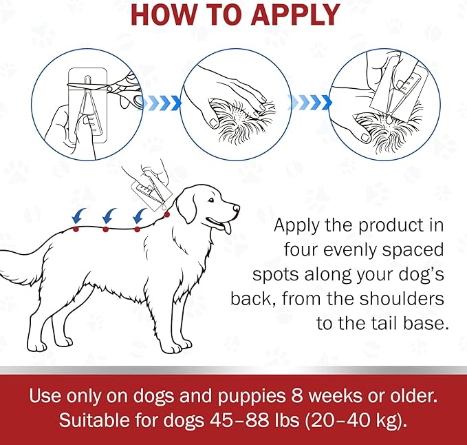 Flea and Tick Prevention for Dogs, 6-Month Supply, Dog Flea Control, Repellent, 44–88 lbs, 24-Hour Protect, Flea Supplements for Dogs, Nutritional Supplements
