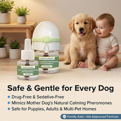 8-in-1 Dog Calming Pheromone Diffuser Kit – Pet Stress Support (2 Plug-Ins & 6x48ml Refills), Calming Diffuser for Dog During Thunderstorms, Travel, Separation, Fireworks & Vet Visits, 180-Day Supply