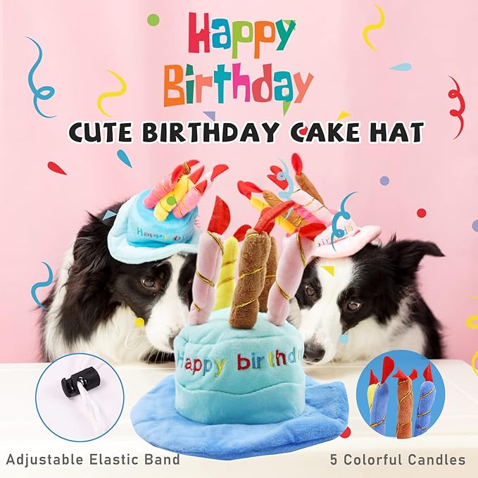 lilfrd Dog Birthday Toy Set, 9Pcs Plush Pet Toy for Small Dogs, Includes Squeaky Cake Hat, Bandana, Dessert Themed Toys, Balloons, for Dog Birthday Party