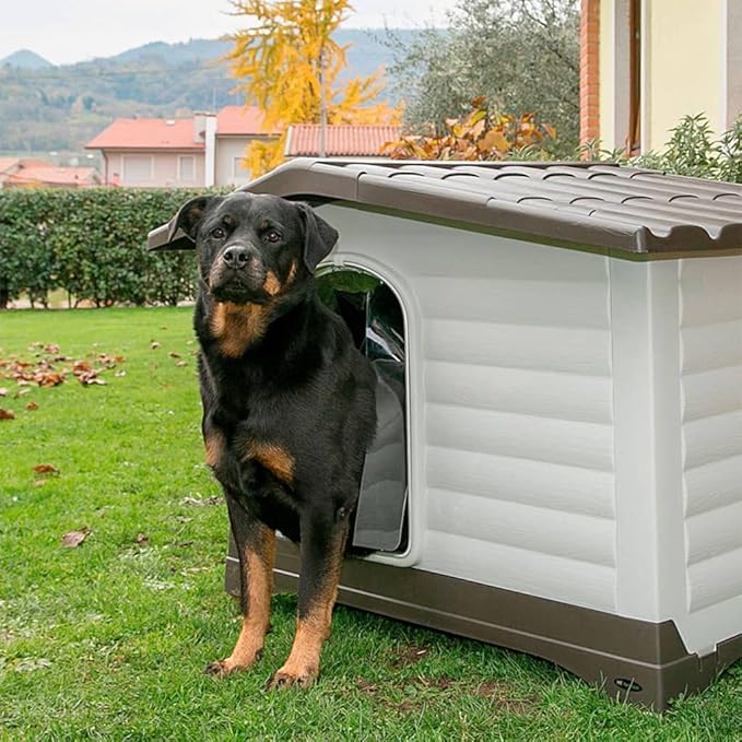 Ferplast Outdoor Kennel, Dog House DOGVILLA 90 in Resistant Thermoplastic Resin, Opening Side Panel