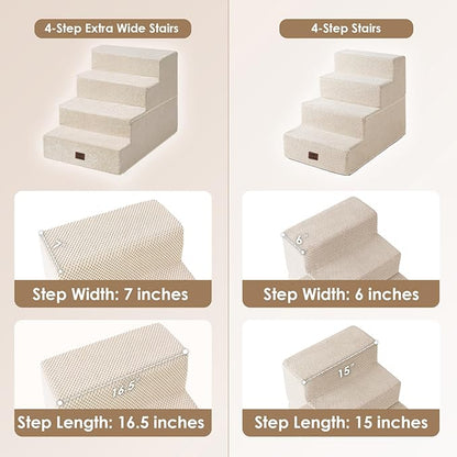 EHEYCIGA Dog Stairs for Bed 20" H, 4-Step Extra Wide Dog Steps for High Bed, Pet Steps for Small Dogs and Cats, Non-Slip Balanced Pet Ramp Indoor, Beige