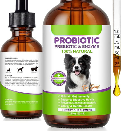 Dog Probiotic, Liquid Probiotics for Dogs, Prebiotic & Digestive Enzymes, Dogs Probiotics Supplement Help Digestive Health, Immune Support, Diarrhea Relief, Dog Herbal Supplements 60ml
