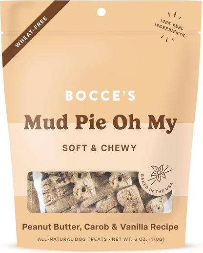 Bocce's Bakery Oven Baked Mud Pie Oh My Treats for Dogs, Wheat-Free Everyday Dog Treats, Made with Real Ingredients, Baked in The USA, Natural Soft & Chewy Cookies, PB, Carob & Vanilla, 6 oz