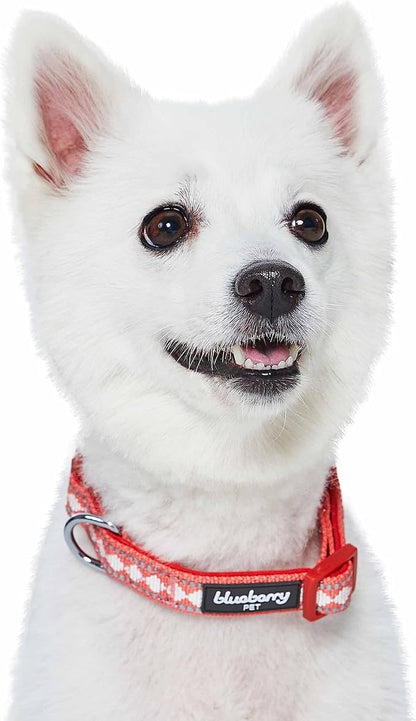 Blueberry Pet 3 Colors 3M Reflective Jacquard Neoprene Padded Adjustable Dog Collar, Coral, Small, Neck 12"-16"