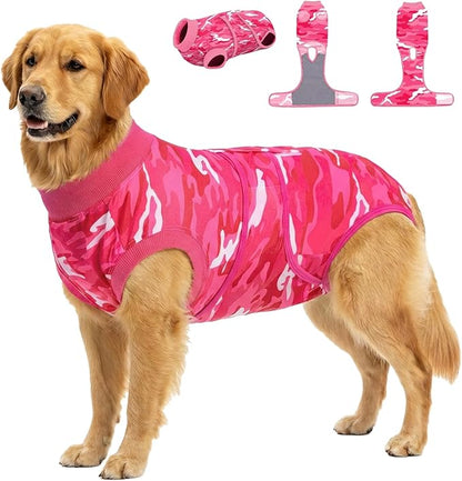 PetWarm Dog Surgical Suit, Anti-Licking Pet Surgical Recovery Onesies Suit Surgery Suit for Dogs, Professional Pet Recovery Shirt Dog Abdominal Wounds Bandages, Camouflage Pattern, Pink, 2XL