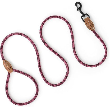 Mile High Life Small Dog Leash, Thin Rope Leash with Genuine Leather Connection and Heavy Duty Metal Clasp, Great for Small Medium Dogs(Pink,48 Inch-1/3)