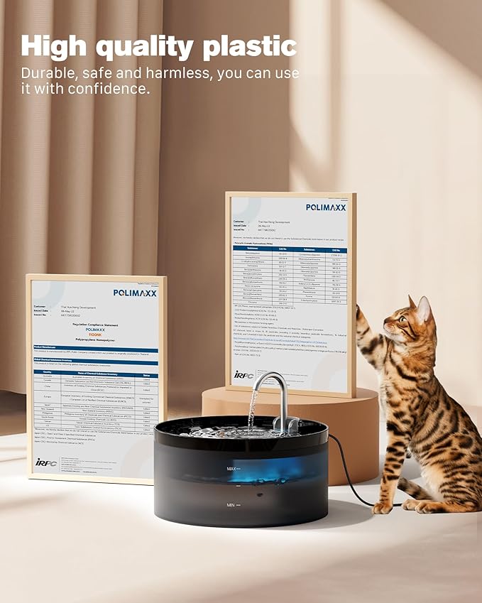 Cat Water Fountain: 108oz/3.2L Cat Fountain Super Silent Pet Drinking Dispenser - Water Fountains for Kitty Indoor - Quiet Pump and Faucet Design - Suitable for Cats and Dogs - BEMOONY