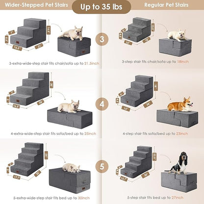 EHEYCIGA Dog Stairs for High Bed 25" H, 5-Step Extra Wide Dog Steps for Bed, Pet Steps for Small Dogs and Cats, Non-Slip Balanced Pet Ramp Indoor, Grey