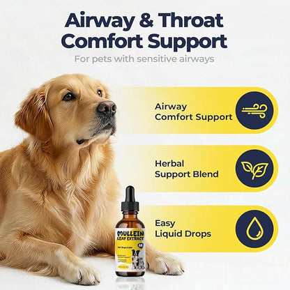 Mullein Drops for Dogs & Cats, Mullein Leaf Extract Liquid with Chlorophyll, Respiratory Comfort & Breathing Support, Pet Cough Support Drops, Herbal Liquid Supplement, 2 fl oz (60 mL)