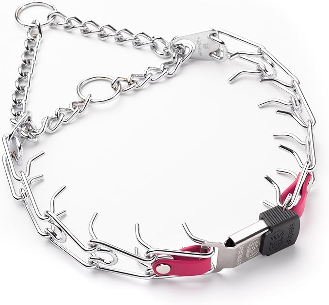Herm Sprenger Chrome Plated Steel Dog Collar with Quick Release ClicLock Buckle O-Ring Biothane Insert Training Collar Made in Germany (Passionfruit Pink, 22in x 3.0mm(Neck Size up to 18-19in))