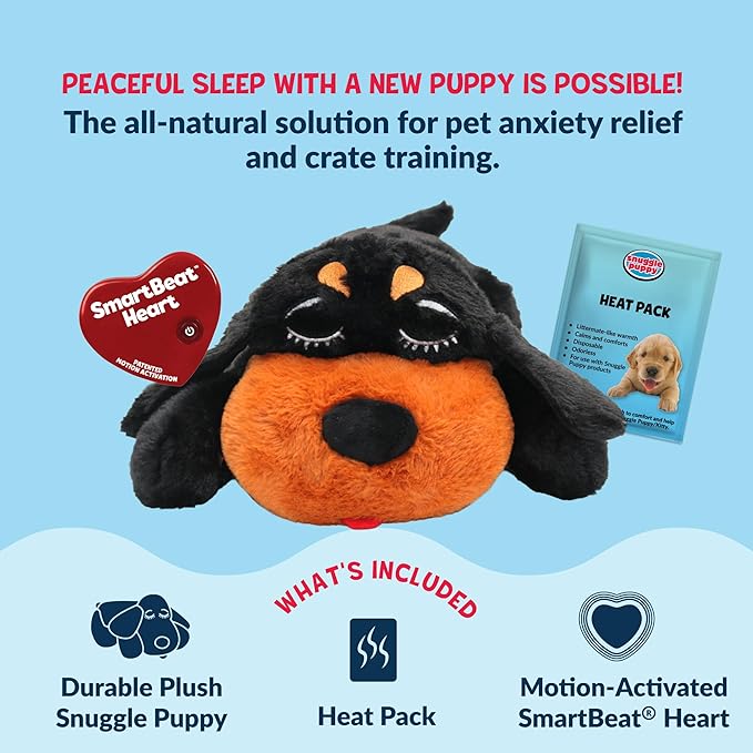 Snuggle Puppy Heartbeat Puppy Toy for Large Breeds, Breed Buddies Collection-Rottweiler, Plush Dog Toy with Real-Feel Pulse and Heat Pack for Crate Time, First Nights, and Rest
