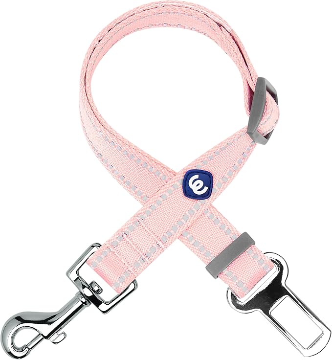 Blueberry Pet Essentials Pastel Color Reflective Dog Seat Belt Tether, Baby Pink, Durable Safety Car Vehicle Seatbelts Leads Use with Harness