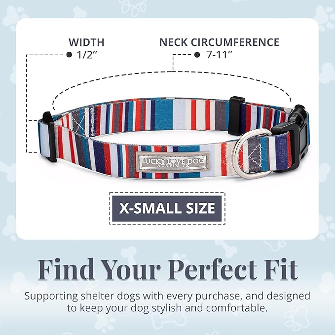 Lucky Love Dog - Adjustable Dog Collar with Easy Click Buckle for Small Dogs, Durable, & Comfortable for Male & Female Dogs, Pet Collar for Puppies & Adult Ones - Linus, XS