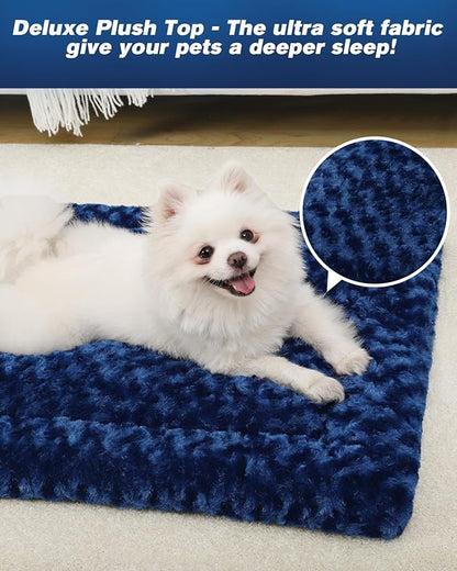 Washable Dog Bed Mat Dog Crate Pad Soft Fluffy Pet Kennel Beds Dog Sleeping Mattress for Large Jumbo Medium Small Dogs, 29 x 18 Inch, Blue