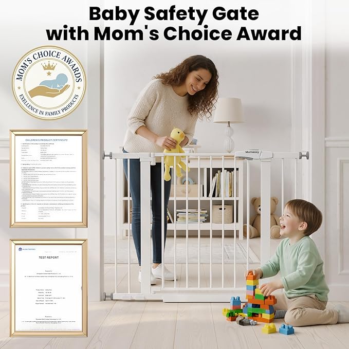 Baby Gate for Stairs, 26-40" Auto Close Dog Gate for Doorways, Pressure Mounted Child Gate with Walk Thru Door, Easy Install Safety Gate for Children and Pets, White