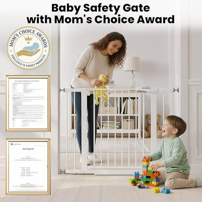 Baby Gate for Stairs, 26-40" Auto Close Dog Gate for Doorways, Pressure Mounted Child Gate with Walk Thru Door, Easy Install Safety Gate for Children and Pets, White