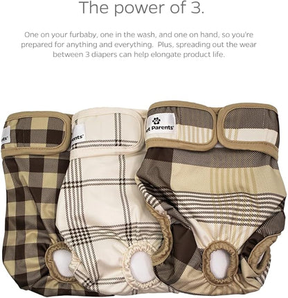 Pet Parents® Washable Dog Diapers (3pack) + Extendrs® of Durable Doggie Diapers, Premium Dog Diapers Female & Male (X-Small, Oxford)