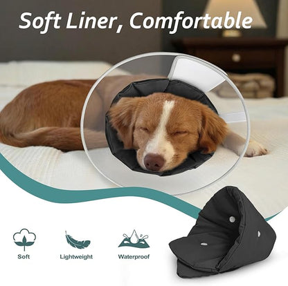Dog Cone Collar with Snap-on Detachable Soft Liner, Lightweight Transparent Elizabethan Alternative to Stop Licking, for Spay Neuter Surgery Recovery, for Medium Large Small Dogs (Black,XS)