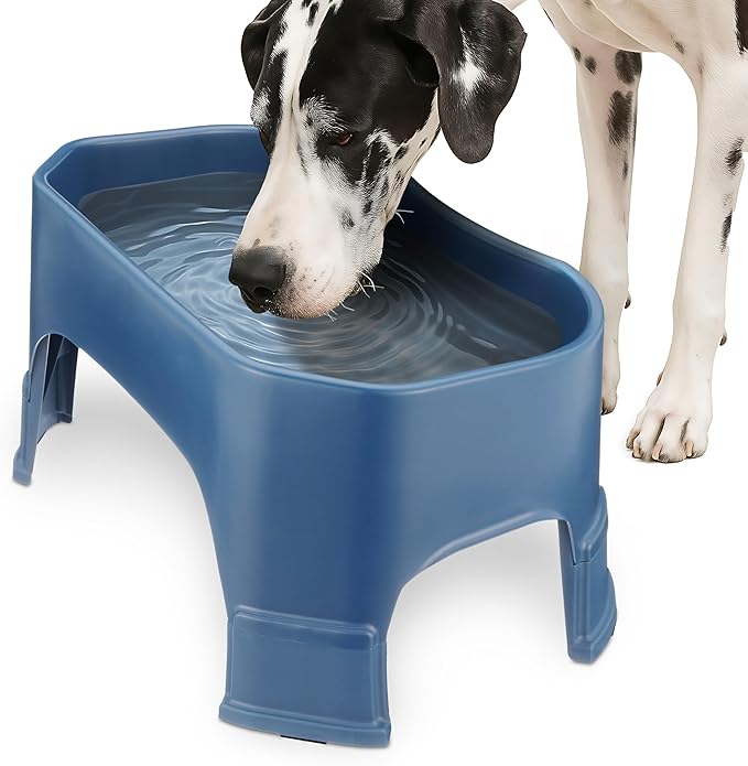 Neater Pet Brands Extra Large Water Bowl for Dogs, Elevated Outdoor Dog Water Bowl (2.25 Gallon XL Capacity), Big Trough Style Food Dish for Indoors or Outside, No Spill Large Dog Bowls, Dark Blue