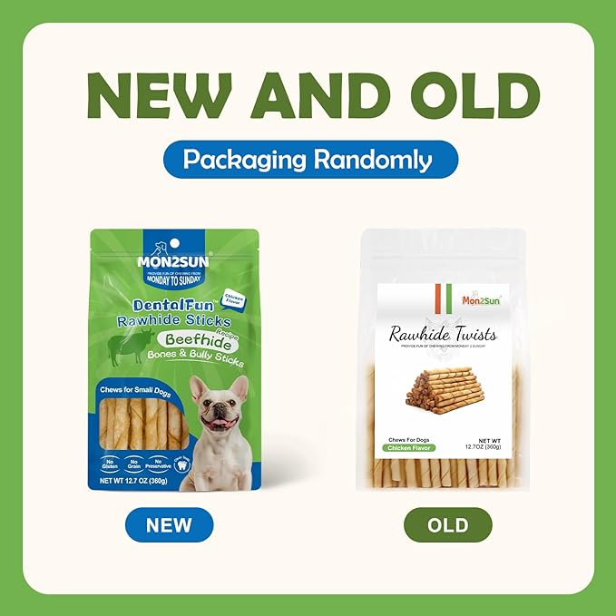 MON2SUN Dog Rawhide Twist Sticks Chicken Flavor 5 Inch Thin Sticks Rawhide Chews Treats for Puppy and Small Dogs 60 Count