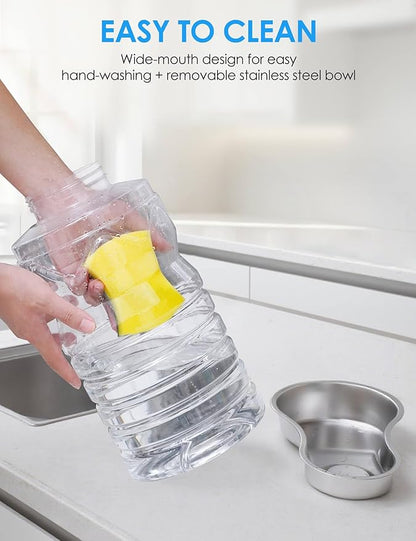 Heouvo 2.1 Gallon Automatic Dog Water Dispenser【Wide Mouth for Easy Hand-in Cleaning】【Removable Stainless Steel Bowl】, Gravity Refilling Large Capacity for Cats and Dogs, Multi-Pet Homes