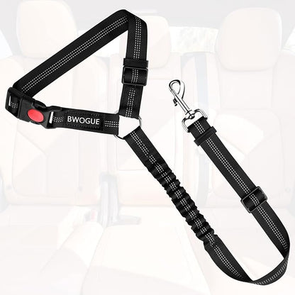 BWOGUE Pet Dog Cat Seat Belts, Car Headrest Restraint Adjustable Safety Leads Vehicle Seatbelt Harness (1 Pack, Black, Elastic)