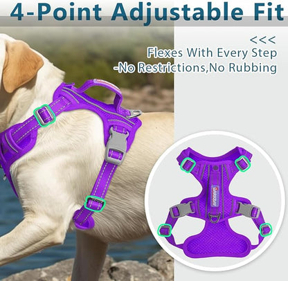 BARKBAY Dog Harness No Pull with ID Tag Pocket - Heavy Duty, Reflective, Easy Control for Large Dogs(Purple,XL)