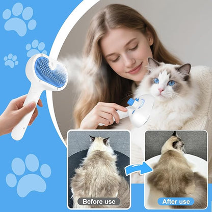 Pet Steam Brush for Dog & Cat - 3-in-1 Steam Grooming Slicker Brush & Undercoat Rake for Shedding - Self Cleaning Spray Comb with Mist for Long & Short Haired Pets - Includes Waterless Shampoo, Blue